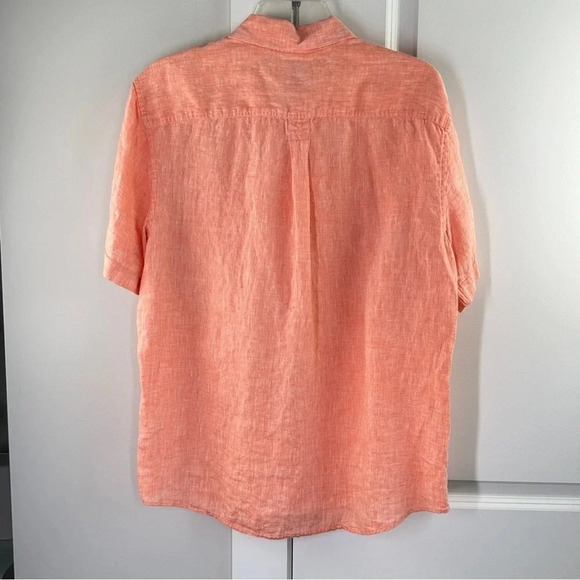 Baird McNutt Linen Short Sleeve Button Down Peach Sz Large Classic Breezy Beach - Picture 2 of 12